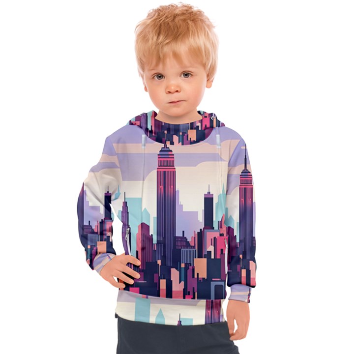 New York Skyline Cityscape Nyc New York City Landmark Kids  Hooded Pullover