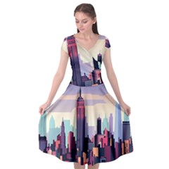 New York Skyline Cityscape Nyc New York City Landmark Cap Sleeve Wrap Front Dress by Jancukart