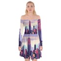 New York Skyline Cityscape Nyc New York City Landmark Off Shoulder Skater Dress View1