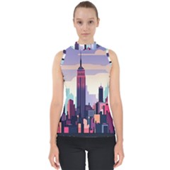 New York Skyline Cityscape Nyc New York City Landmark Mock Neck Shell Top