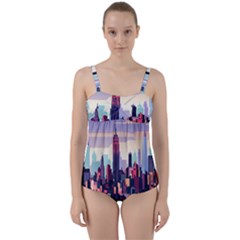 New York Skyline Cityscape Nyc New York City Landmark Twist Front Tankini Set