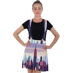 New York Skyline Cityscape Nyc New York City Landmark Velvet Suspender Skater Skirt by Jancukart