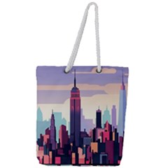 New York Skyline Cityscape Nyc New York City Landmark Full Print Rope Handle Tote (large) by Jancukart