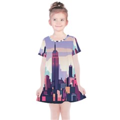 New York Skyline Cityscape Nyc New York City Landmark Kids  Simple Cotton Dress by Jancukart