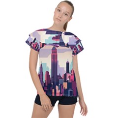 New York Skyline Cityscape Nyc New York City Landmark Ruffle Collar Chiffon Blouse