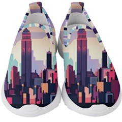 New York Skyline Cityscape Nyc New York City Landmark Kids  Slip On Sneakers by Jancukart