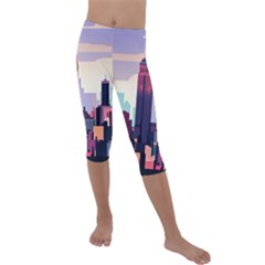 New York Skyline Cityscape Nyc New York City Landmark Kids  Lightweight Velour Capri Leggings 