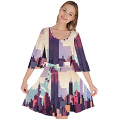 New York Skyline Cityscape Nyc New York City Landmark Velour Kimono Dress