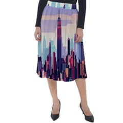 New York Skyline Cityscape Nyc New York City Landmark Classic Velour Midi Skirt  by Jancukart