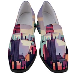 New York Skyline Cityscape Nyc New York City Landmark Women s Chunky Heel Loafers by Jancukart