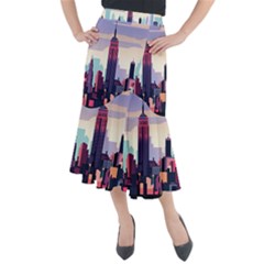 New York Skyline Cityscape Nyc New York City Landmark Midi Mermaid Skirt by Jancukart