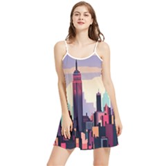 New York Skyline Cityscape Nyc New York City Landmark Summer Frill Dress