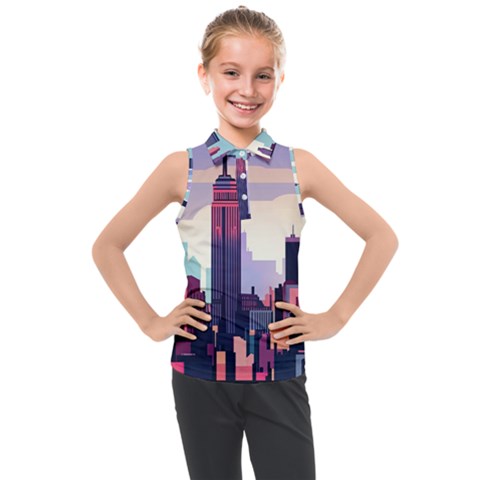 New York Skyline Cityscape Nyc New York City Landmark Kids  Sleeveless Polo Tee by Jancukart