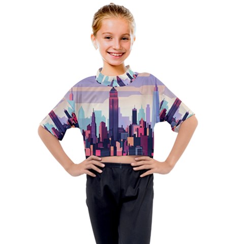 New York Skyline Cityscape Nyc New York City Landmark Kids Mock Neck Tee by Jancukart