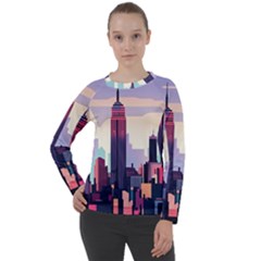 New York Skyline Cityscape Nyc New York City Landmark Women s Long Sleeve Raglan Tee