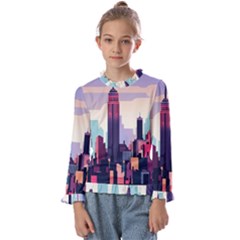 New York Skyline Cityscape Nyc New York City Landmark Kids  Frill Detail Tee