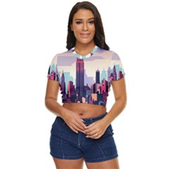 New York Skyline Cityscape Nyc New York City Landmark Side Button Cropped Tee by Jancukart