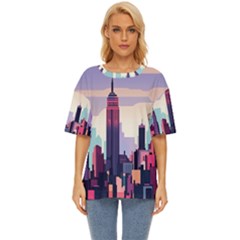 New York Skyline Cityscape Nyc New York City Landmark Oversized Basic Tee