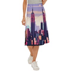 New York Skyline Cityscape Nyc New York City Landmark Midi Panel Skirt