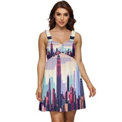 New York Skyline Cityscape Nyc New York City Landmark Ruffle Strap Babydoll Chiffon Dress by Jancukart