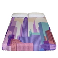 New York Skyline Cityscape Nyc New York City Fitted Sheet (Queen Size)