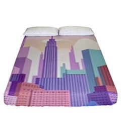 New York Skyline Cityscape Nyc New York City Fitted Sheet (King Size)