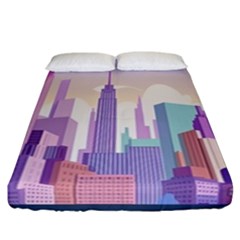 New York Skyline Cityscape Nyc New York City Fitted Sheet (California King Size)