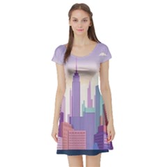 New York Skyline Cityscape Nyc New York City Short Sleeve Skater Dress