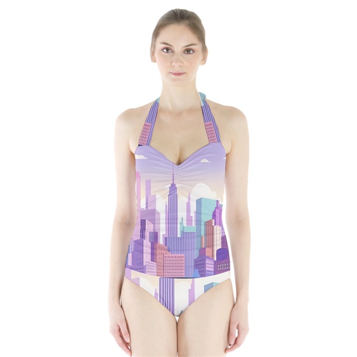 New York Skyline Cityscape Nyc New York City Halter Swimsuit