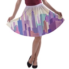 New York Skyline Cityscape Nyc New York City A-line Skater Skirt by Jancukart