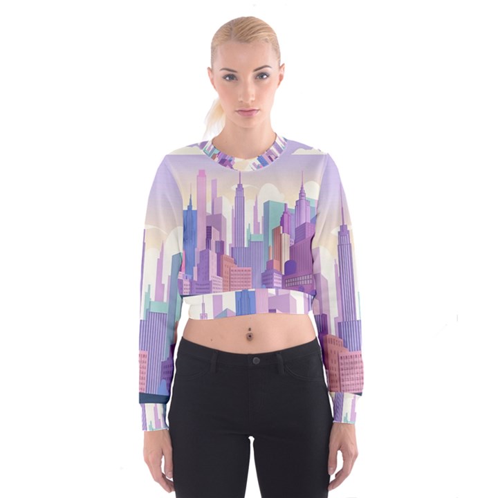 New York Skyline Cityscape Nyc New York City Cropped Sweatshirt