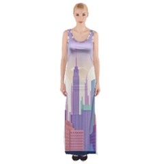 New York Skyline Cityscape Nyc New York City Thigh Split Maxi Dress