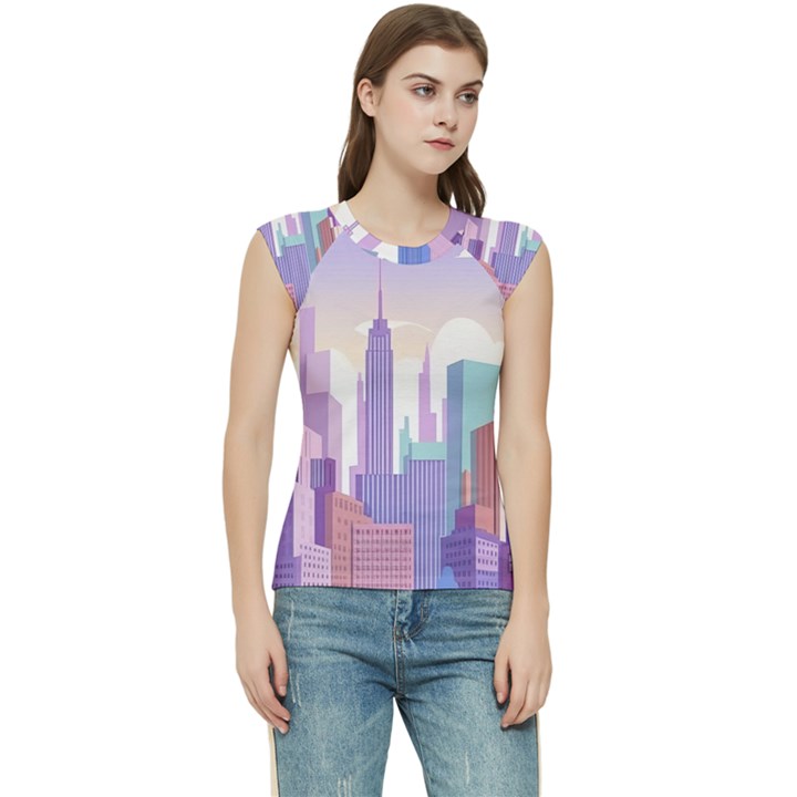 New York Skyline Cityscape Nyc New York City Women s Raglan Cap Sleeve Tee