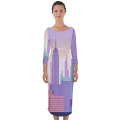 New York Skyline Cityscape Nyc New York City Quarter Sleeve Midi Bodycon Dress