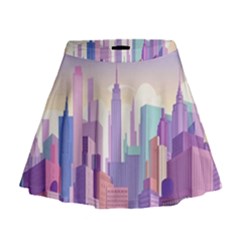 New York Skyline Cityscape Nyc New York City Mini Flare Skirt