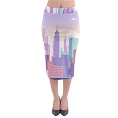 New York Skyline Cityscape Nyc New York City Midi Pencil Skirt