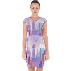 New York Skyline Cityscape Nyc New York City Capsleeve Drawstring Dress 