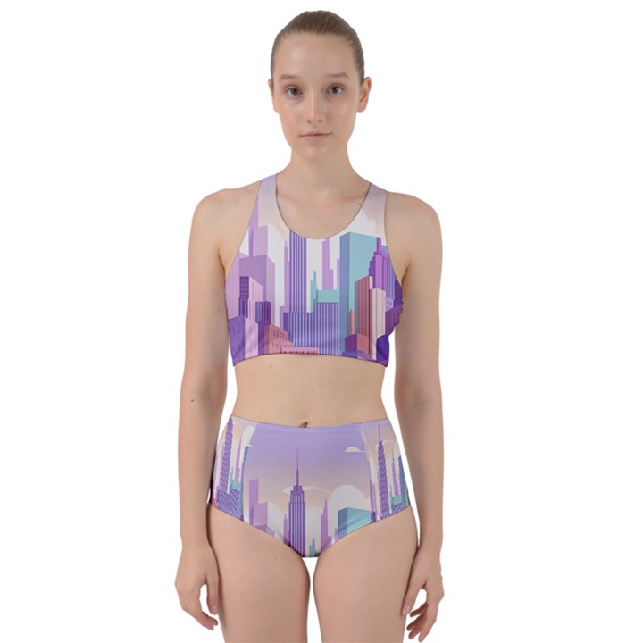 New York Skyline Cityscape Nyc New York City Racer Back Bikini Set