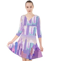 New York Skyline Cityscape Nyc New York City Quarter Sleeve Front Wrap Dress