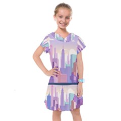 New York Skyline Cityscape Nyc New York City Kids  Drop Waist Dress by Jancukart