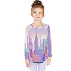 New York Skyline Cityscape Nyc New York City Kids  Long Sleeve Tee