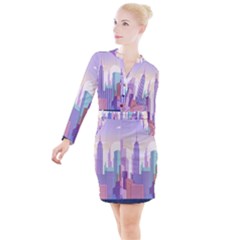 New York Skyline Cityscape Nyc New York City Button Long Sleeve Dress