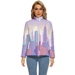 New York Skyline Cityscape Nyc New York City Women s Puffer Bubble Jacket Coat