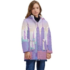 New York Skyline Cityscape Nyc New York City Kid s Hooded Longline Puffer Jacket