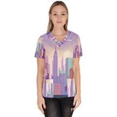 New York Skyline Cityscape Nyc New York City Women s V-Neck Scrub Top