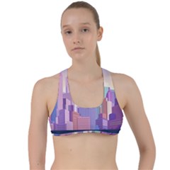 New York Skyline Cityscape Nyc New York City Criss Cross Racerback Sports Bra by Jancukart