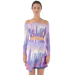 New York Skyline Cityscape Nyc New York City Off Shoulder Top with Skirt Set