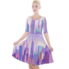 New York Skyline Cityscape Nyc New York City Quarter Sleeve A-Line Dress