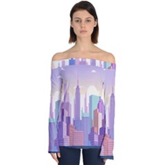 New York Skyline Cityscape Nyc New York City Off Shoulder Long Sleeve Top