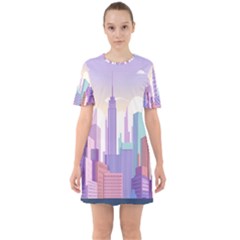 New York Skyline Cityscape Nyc New York City Sixties Short Sleeve Mini Dress